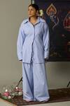 Buy_Quod_Blue Cotton Embroidery Collared Wisp Shirt In Aqua _Online_at_Aza_Fashions