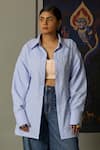 Quod_Blue Cotton Embroidery Collared Wisp Shirt In Aqua _at_Aza_Fashions