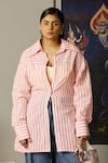 Buy_Quod_Pink Cotton Embroidery Collared Wisp Striped Shirt 