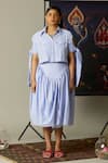 Buy_Quod_Blue Cotton Aqua Striped Designer Skirt _at_Aza_Fashions