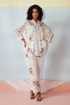 Buy_Rainas_White Cotton, Linen Embroidery Collared Cross Stitch Reverie Set _at_Aza_Fashions