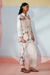 Rainas_White Cotton, Linen Embroidery Collared Threaded Blooms Shirt And Pant Set _Online_at_Aza_Fashions