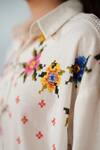 Shop_Rainas_White Cotton, Linen Embroidery Collared Threaded Blooms Shirt And Pant Set _Online_at_Aza_Fashions