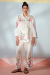 Buy_Rainas_White Cotton, Linen Embroidery Collared Cross Stitch Flora Set _at_Aza_Fashions