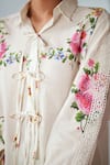 Buy_Rainas_White Cotton, Linen Embroidery Collared Cross Stitch Flora Set 