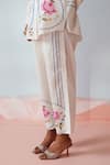 Rainas_White Cotton, Linen Embroidery Collared Cross Stitch Meadow Set _at_Aza_Fashions