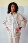 Shop_Rainas_White Cotton, Linen Embroidery Collared Cross Stitch Meadow Set 