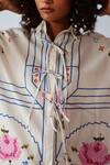 Buy_Rainas_White Cotton, Linen Embroidery Collared Cross Stitch Meadow Set _Online