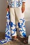 Rainas_White Cotton, Linen Embroidery Collared Blue Mirage Set _at_Aza_Fashions