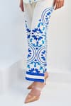 Rainas_White Cotton, Linen Collared Sapphire Mosaic Set _Online_at_Aza_Fashions