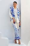 Buy_Rainas_White Cotton, Linen Collared Sapphire Mosaic Set _at_Aza_Fashions