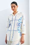 Buy_Rainas_White Cotton, Linen Collared Sapphire Mosaic Set _Online_at_Aza_Fashions