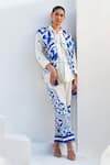 Shop_Rainas_White Cotton, Linen Collared Sapphire Mosaic Set _at_Aza_Fashions