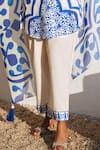 Rainas_Beige Cotton, Linen Embroidery Collared Turkish Whisper Set _Online_at_Aza_Fashions