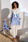 Shop_Rainas_Beige Cotton, Linen Embroidery Collared Turkish Whisper Set _at_Aza_Fashions