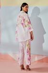 Shop_Rainas_Pink Cotton, Linen Embroidery Collared Blush And Bloom Tunic Pant Set _at_Aza_Fashions