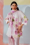 Buy_Rainas_Pink Cotton, Linen Embroidery Collared Blush And Bloom Tunic Pant Set _Online_at_Aza_Fashions