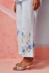 Buy_Rainas_Blue Cotton, Linen Collared Floral Print Set _Online_at_Aza_Fashions