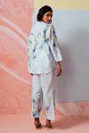 Shop_Rainas_Blue Cotton, Linen Collared Floral Print Set _at_Aza_Fashions