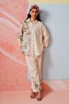 Shop_Rainas_Off White Cotton, Linen Embroidery Collared Floral Print Set _Online_at_Aza_Fashions