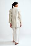 Shop_Rainas_Beige Cotton, Linen Embroidery Collared Stripe Garden Set _at_Aza_Fashions