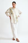 Buy_Rainas_Beige Cotton, Linen Embroidery Collared Stripe Garden Set _at_Aza_Fashions