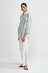 Rainas_Aqua Cotton, Linen Embroidery Collared Floral Set _Online_at_Aza_Fashions