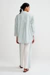 Shop_Rainas_Aqua Cotton, Linen Embroidery Collared Floral Set _at_Aza_Fashions