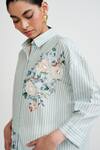Shop_Rainas_Aqua Cotton, Linen Embroidery Collared Floral Set _Online_at_Aza_Fashions