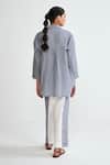 Shop_Rainas_Blue Cotton, Linen Embroidery Collared Aviary Stripes Set _at_Aza_Fashions