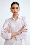 Rainas_Pink Cotton, Linen Embroidery Collared Blossom Streak Set _Online_at_Aza_Fashions