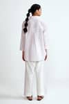 Shop_Rainas_Pink Cotton, Linen Embroidery Collared Blossom Streak Set _at_Aza_Fashions