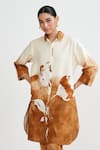 Rainas_Brown Cotton, Linen Collared Rustic Bloom Kurta And Pant Set _at_Aza_Fashions