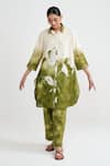 Buy_Rainas_Green Cotton, Linen Collared Verdant Charm Kurta And Pant Set _Online_at_Aza_Fashions