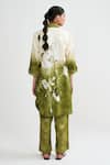 Shop_Rainas_Green Cotton, Linen Collared Verdant Charm Kurta And Pant Set _at_Aza_Fashions