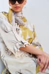 Rainas_Mustard Cotton, Linen Pom-poms Round Neck Bloom Kurta Pant Set _Online_at_Aza_Fashions
