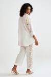Shop_Rainas_Pink Cotton, Linen Lace Collared Checkered Bloom Shirt Set _at_Aza_Fashions