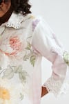 Shop_Rainas_Pink Cotton, Linen Lace Collared Checkered Bloom Shirt Set 