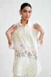 Buy_Rainas_Yellow Cotton, Linen Embroidery, Lace Collared Meadow Check Shirt And Pant Set _Online_at_Aza_Fashions
