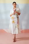 Buy_Rainas_Multi Color Cotton, Linen Embroidery Collared Floral Symphony Dress _at_Aza_Fashions