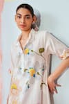Rainas_Multi Color Cotton, Linen Embroidery Collared Floral Symphony Dress _Online_at_Aza_Fashions