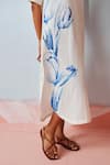 Rainas_White Cotton, Linen Collared Bluebell Whisper Dress _Online_at_Aza_Fashions