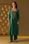 Buy_Rashi Jain_Green Chanderi, Organza Embroidery Square Neck Kurta Pant Set With Dupatta _at_Aza_Fashions