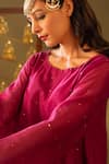 Shop_Rashi Jain_Magenta Chanderi, Organza Round Neck And Rust Kurta Set _Online_at_Aza_Fashions