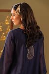 Shop_Rashi Jain_Navy Chanderi, Organza Embroidery V-neck And Green Kurta Set _at_Aza_Fashions