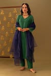 Buy_Rashi Jain_Green Chanderi, Organza V-neck Navy And Kurta Set _at_Aza_Fashions