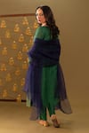 Shop_Rashi Jain_Green Chanderi, Organza V-neck Navy And Kurta Set _at_Aza_Fashions