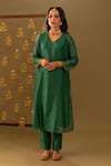 Buy_Rashi Jain_Green Chanderi, Organza V-neck Navy And Kurta Set _Online_at_Aza_Fashions