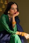 Shop_Rashi Jain_Green Chanderi, Organza V-neck Navy And Kurta Set _Online_at_Aza_Fashions