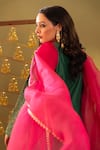 Shop_Rashi Jain_Green Chanderi, Organza Embroidery V-neck Kurta Set With Dupatta _at_Aza_Fashions